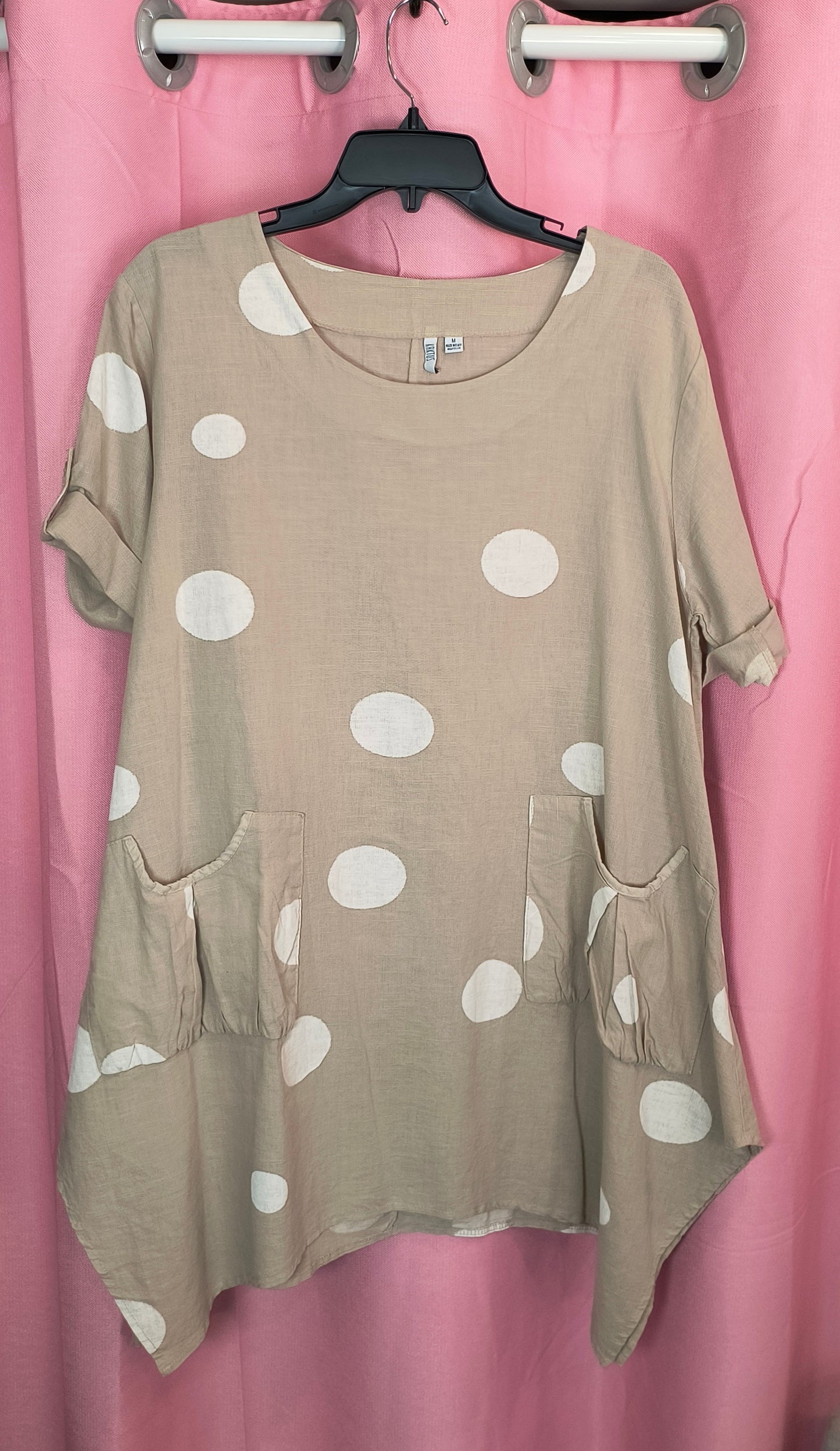 Kaktus Neutral Tan Linen Tunic Lagenlook Minimalist Made in Italy Pockets medium